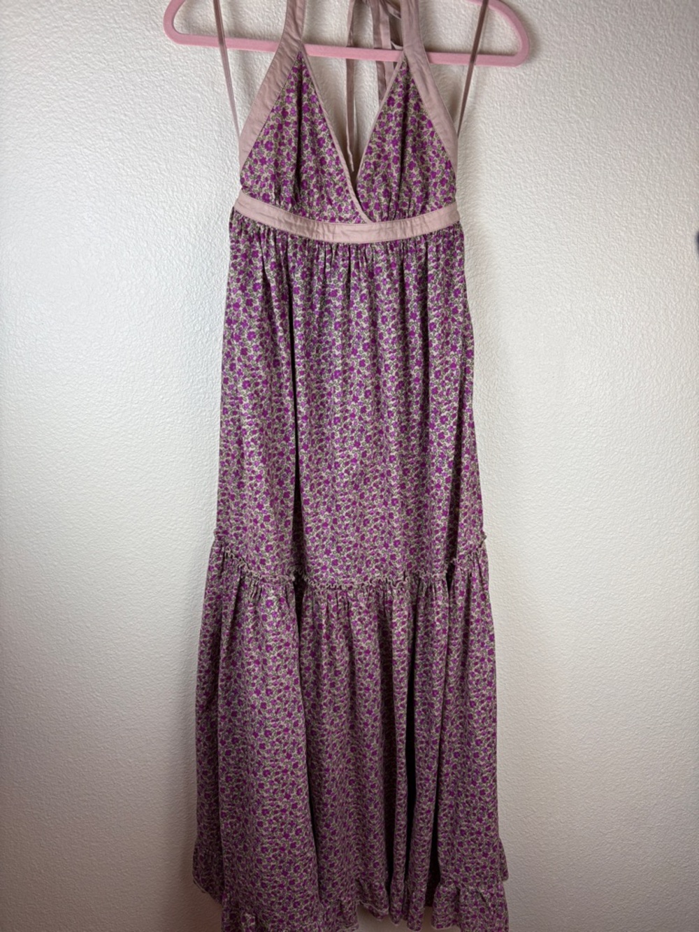MODA International Halter Tiered Maxi Dress 100% Cotton Boho Summer Beach M